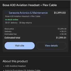 Bose A30 Aviation Headset With Cord And Bluetooth. 