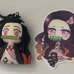 Mini Nezuko Bag Clip Keychain Plus Sticker