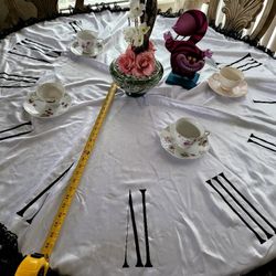 Cover Tables Alice In Wonderland Theme,  4 Of Them 5 Feet Around, With Roman Numbers, $30 Each Or $$100 For All 4.  