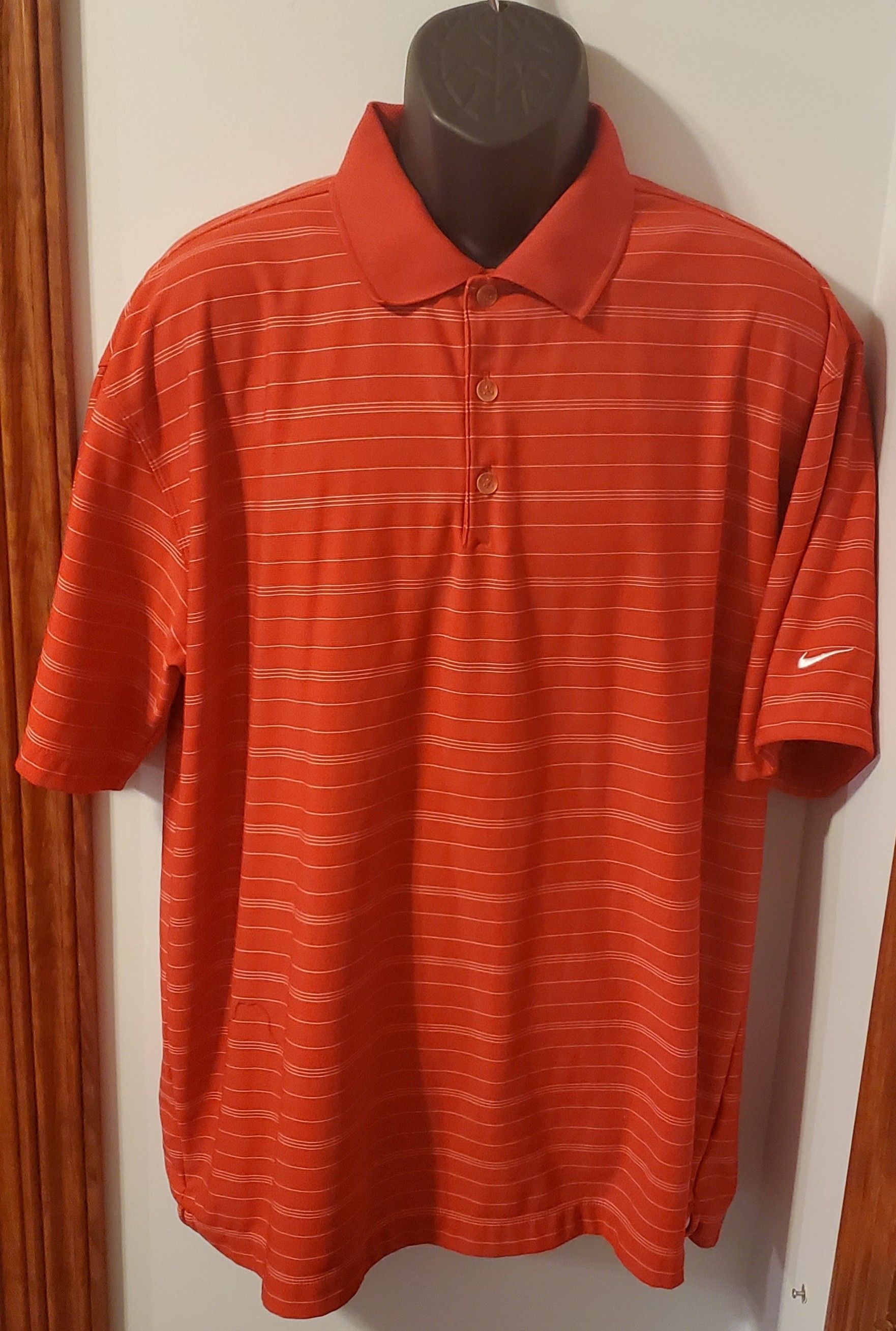 Nike Golf DRI-FIT Red With White Stripes Collared Short Sleeved Shirt