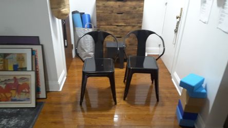 Black Metal Arm Chairs (two).