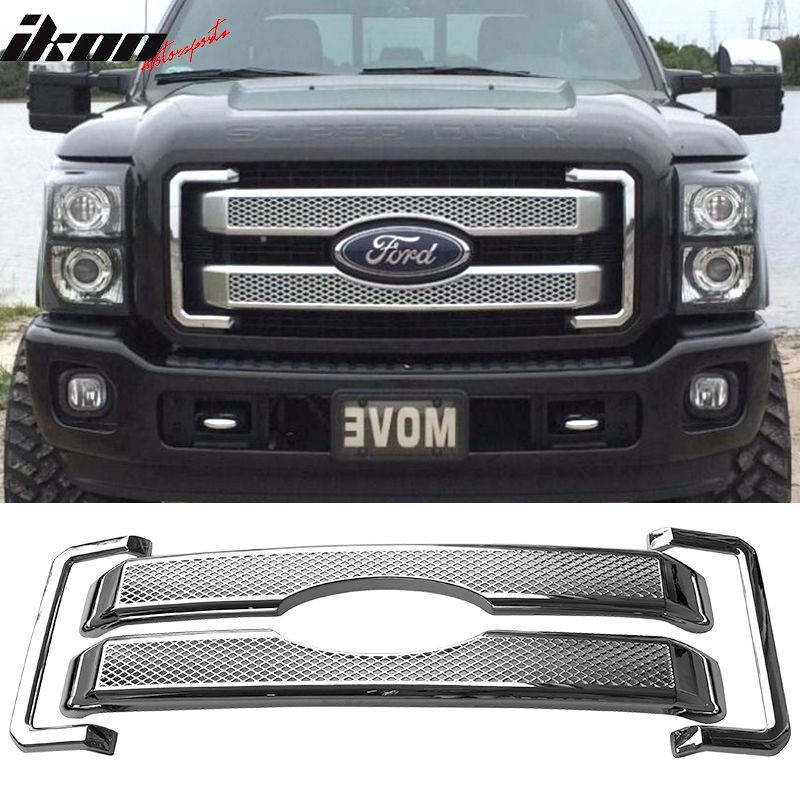 Fits 2011-2016 Ford F250 350 450 Super Duty 4PCS Moulding Front Mesh Grill Grille