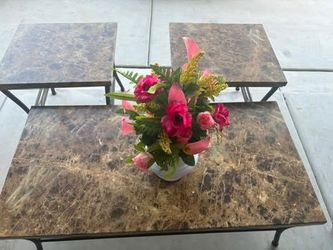 3-Piece Faux-Marble Table Set