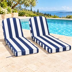 Outdoor Chaise Lounge Cushions – Set of 2 – Navy & White Stripes