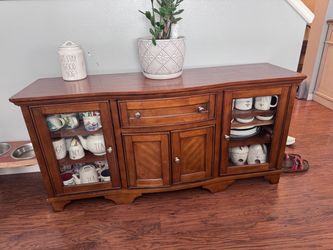 Wood Buffet Sideboard Cabinet with Glass Doors