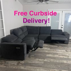 Free Curbside Delivery! Grey Sectional Couch With Electric Recliners, Headrest Control, And USB Port