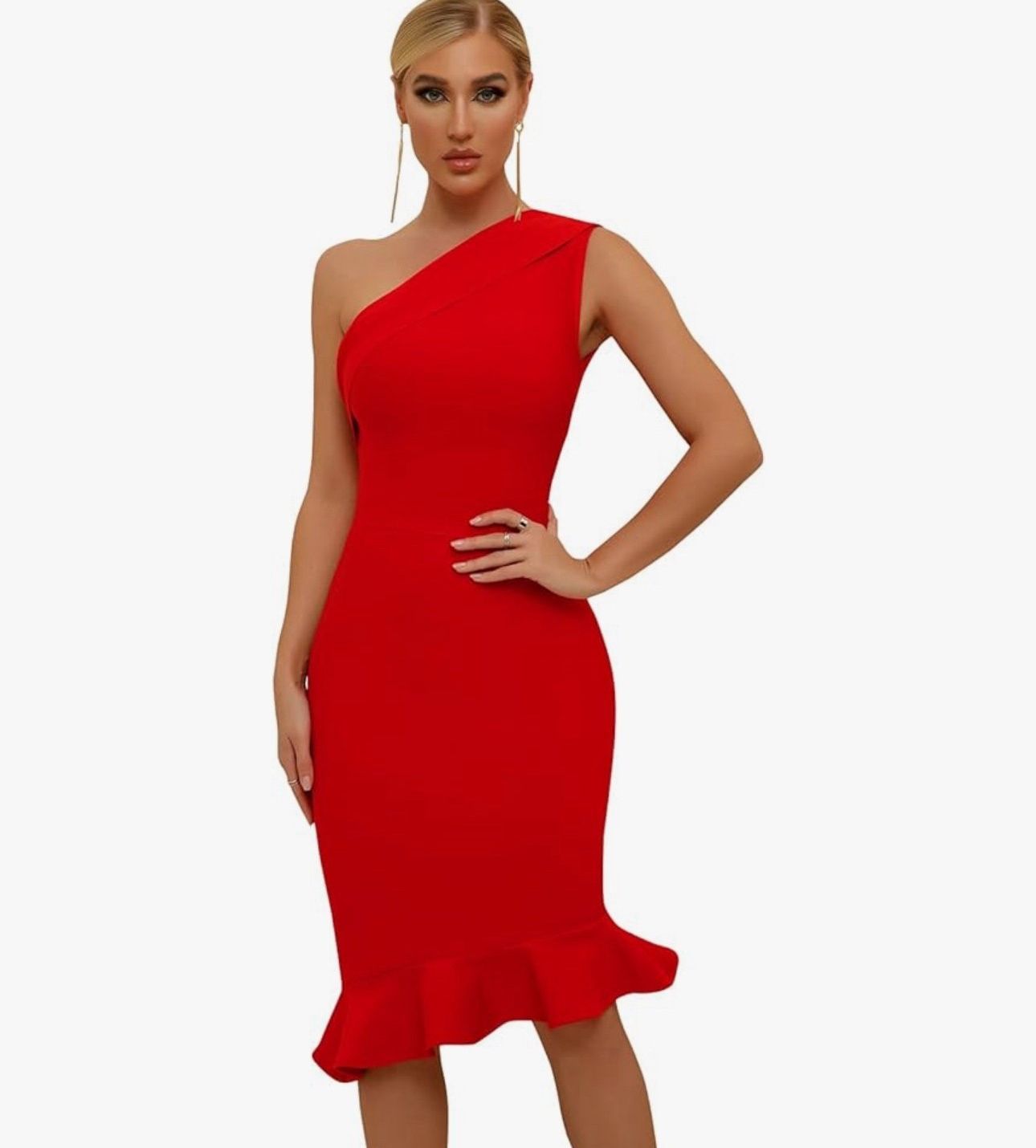 Womens Sexy One Shoulder Bodycon Bandage Dress Mermaid Cocktail Midi Dresses