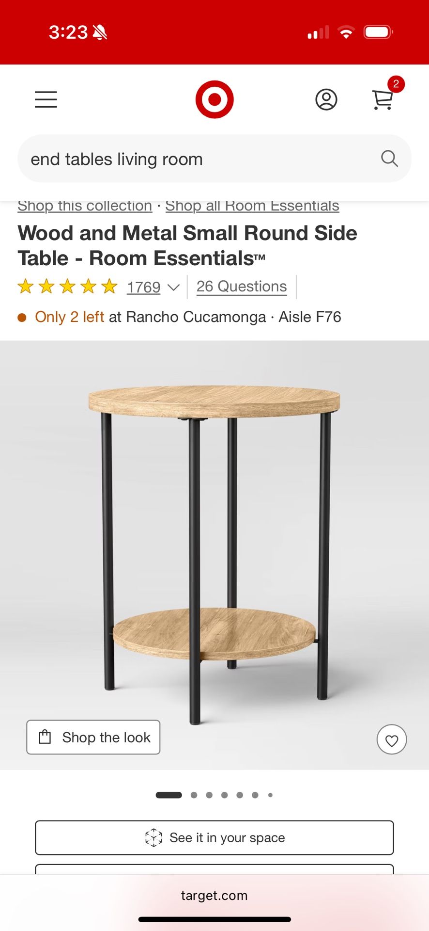 Set Of Two  Wood and Metal Small Round End Table Natural Finish
