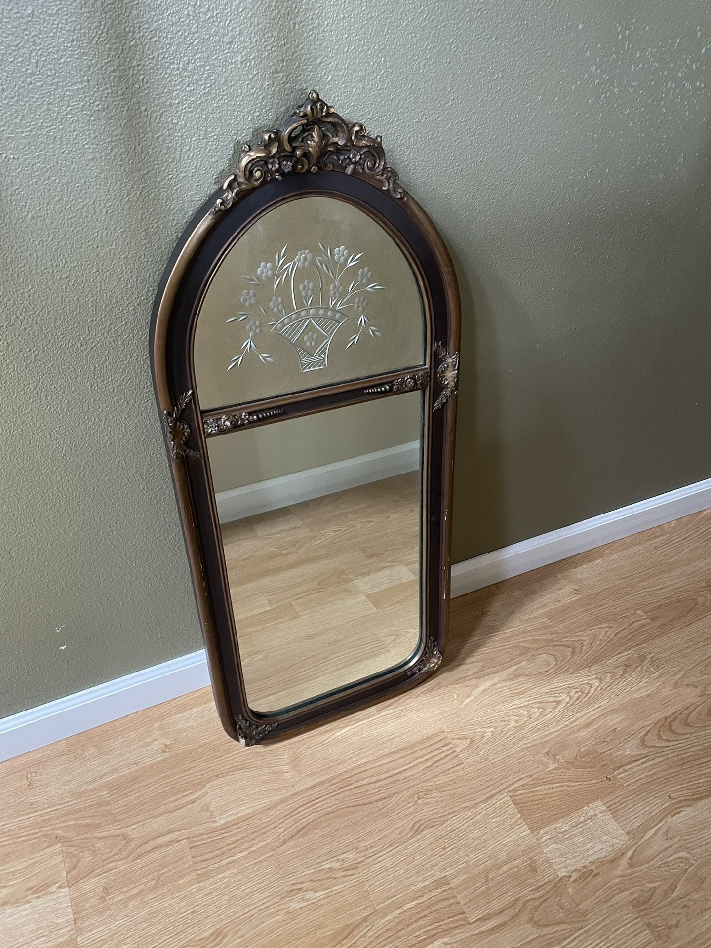 Antique French Style Etched Mirror 35”x15”