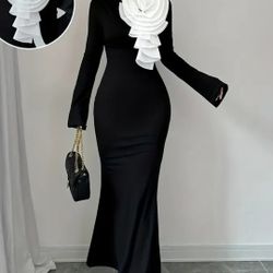 Elegant French Style Bodycon Long Evening Dress,size Small Medium 