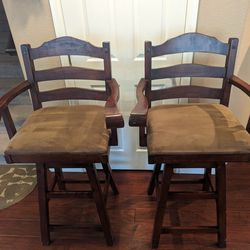 Swivel Bar Chairs With Arm Rests And Suede Seats