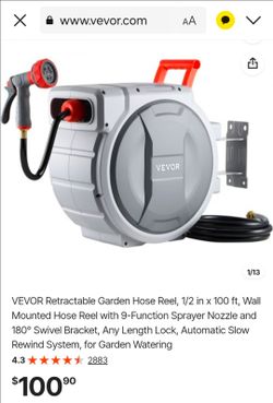 VEVOR Retractable Wall-Mount Garden Hose Reel