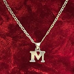 925 NEW SILVER Necklace With  M  Pendant 