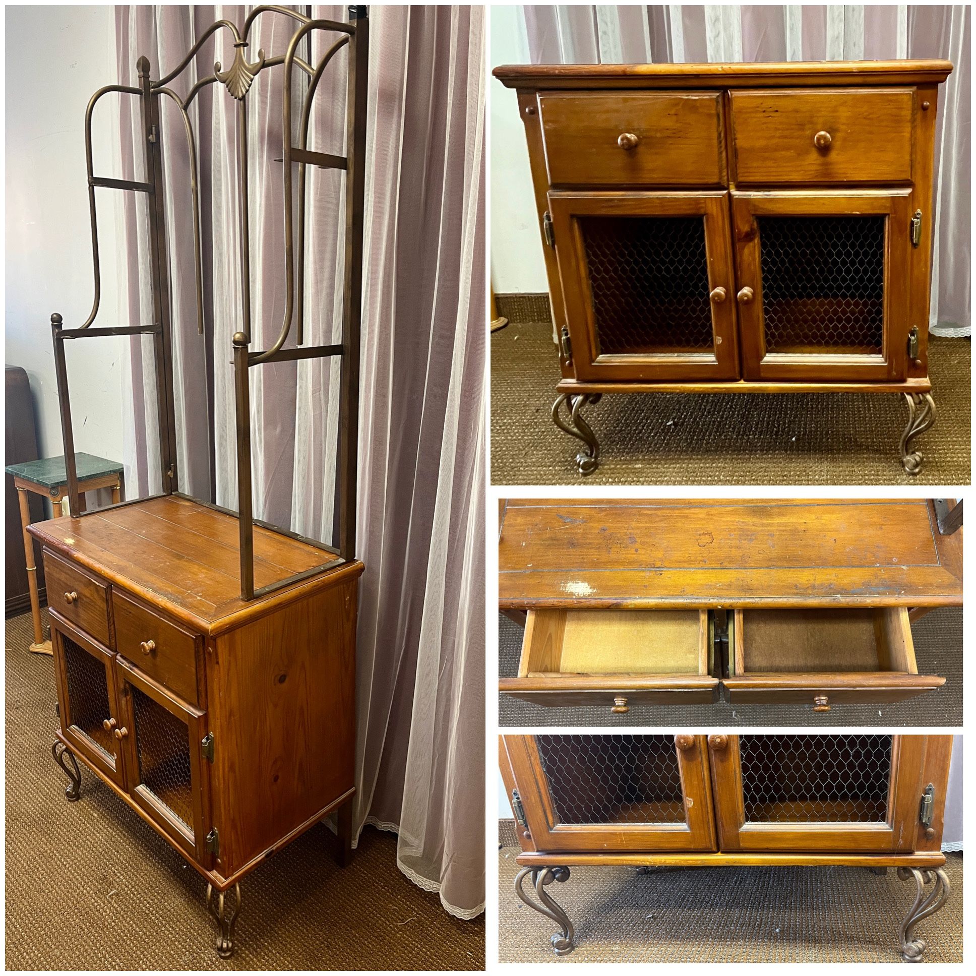 Microwave Stand Table. Rustic Accent Table. Bakers Rack. (Missing shelves) Free to ask, I reply