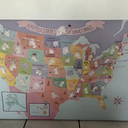 Whimsical United States of Unicorns Glittery USA Map on Canvas 36x24”