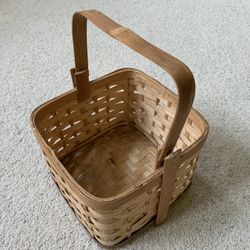 WEAVED WOODEN BASKET with Foldable Handle —8x8x6 And 11” High With Handle Extension 