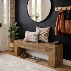 Bench Entryway Farmhouse Entry Bench Seat, Indoor End of Bed Bench with Storage Capability for Living Room, Bedroom, Hallway, Easy Assembly, Oak Brow