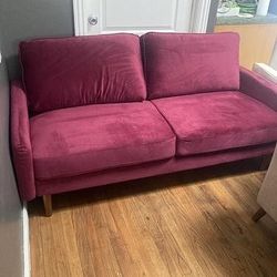 
72” red wine velvet couch sofa