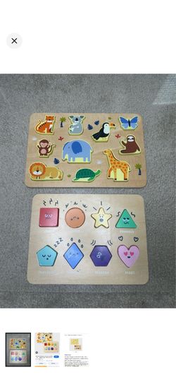 2 WOODEN PUZZLES INFANT TODDLER MONTESSORI