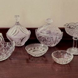 Cut crystal glassware collection including candy dishes and compotes