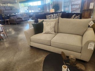 Modern Transitional Loveseat in Cream/Oatmeal color fabric