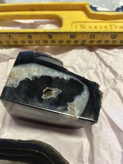 Black Agate Bookends - 1 Pair Natural Geode Stone Book Ends, 2-3 LBS