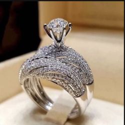 ❤️ 2 PC Created White Sapphire Engagement Wedding Ring Set /sizes 5/6/7/8/9/10/11/12 *See My Other Items*