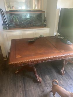 Antique Wood Dining Table with Carved Legs
