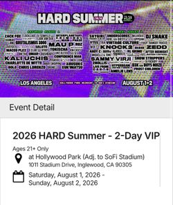 2 Day VIP Hard Summer Tickets