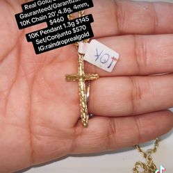 10K Gold Rope Chain & Cross Pendant 