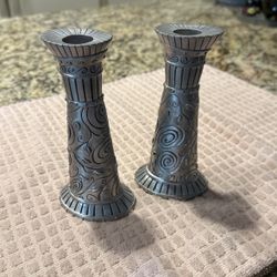 Two Pewter Candle Holders