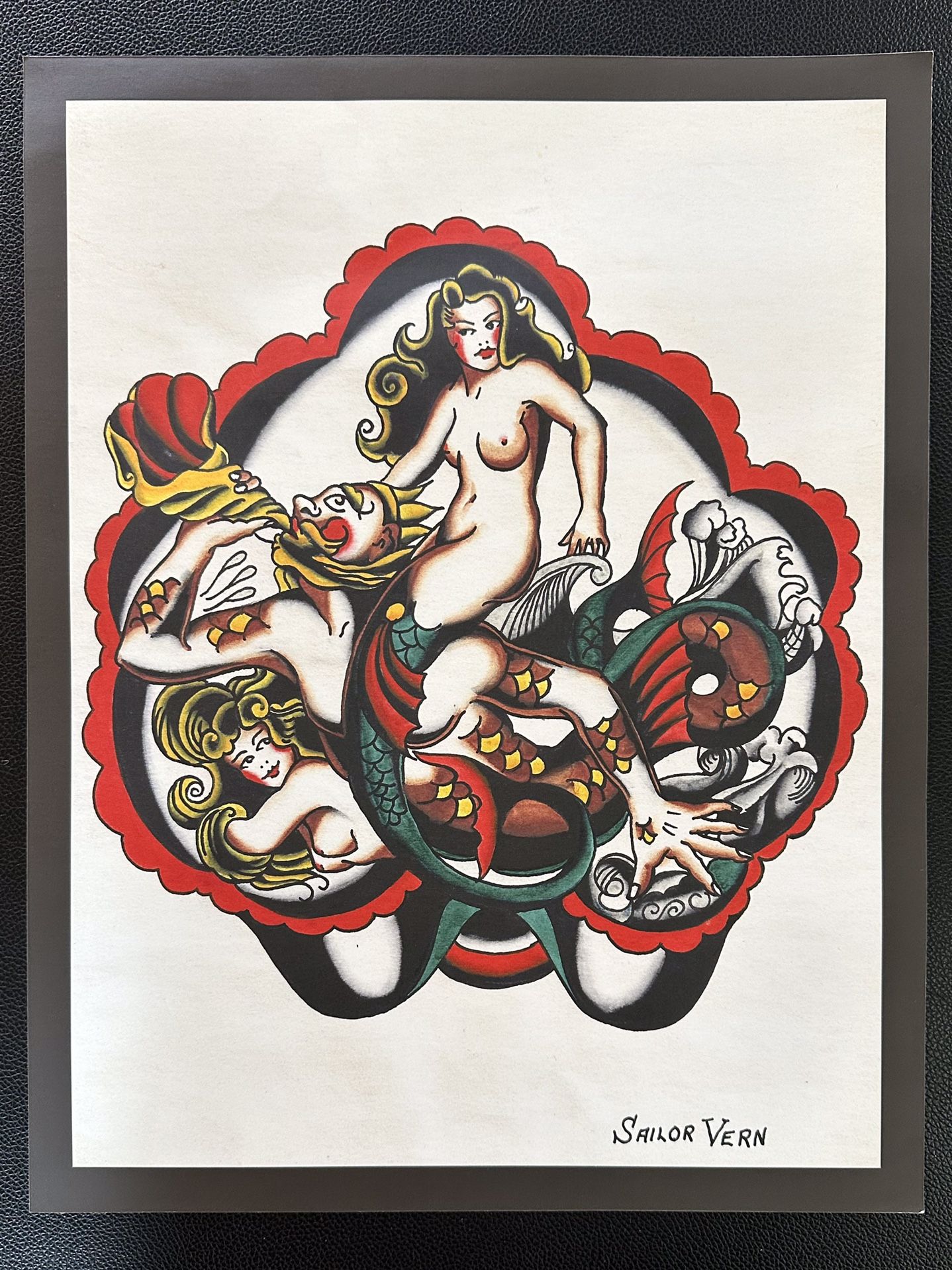 Vintage Sailor Vern Mermaid Neptune Tattoo Flash Print