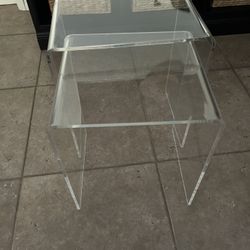 Set Of 2 Hard Acrylic Nesting Chairs/Tables - Approximate 16 And 18 Inches 