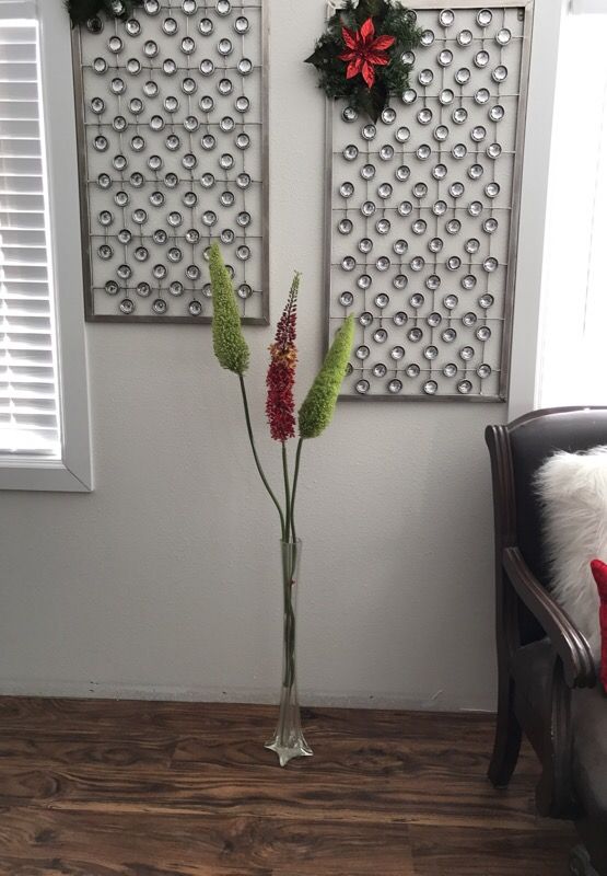 Home decor. Glass vase with flowers