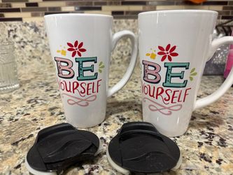 Be Yourself Ceramic Travel Mugs Set of 2