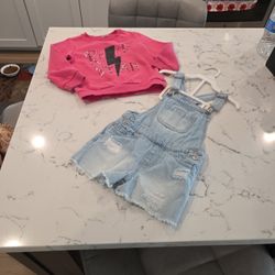 WONDER NATION BIB DENIM SHORTS & SWEATSHIRT  BOTH SIZE 5 KIDS