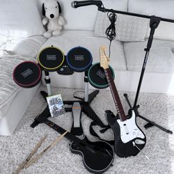 Rock Band 2, Full Set XBOX- 2 Guitars, 1 Drum Set, Mic and Stand