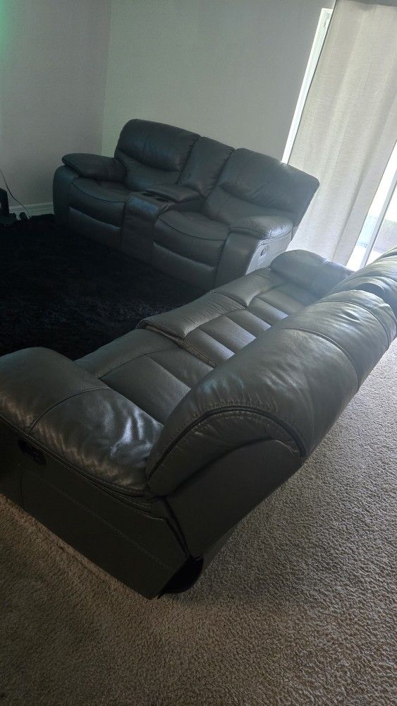Leather Reclining Sofa And Love Seat