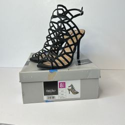 Mossimo Women’s Size8.5 Vintage Heel Pump Black Grecian Faux Suede Open Toe Shoes