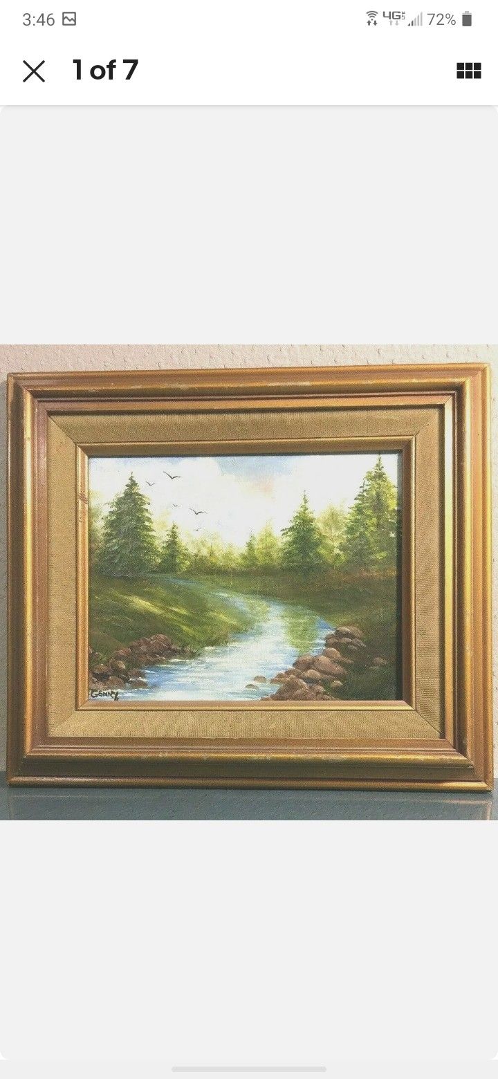 Antique Pastoral Landscape Oil Painting on Canvas RIVER BY JANNY#601