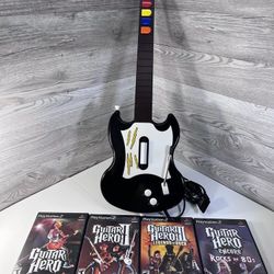 Guitar Hero (4) Game Bundle Lot RedOctane Guitar(PSLGH) PS2 PlayStation 2 Tested