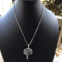 New Handcrafted Grey  Canyon Marble Stone Pendant 24” Necklace with Wire Weaving Accents 