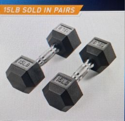 CG 15lb Black Rubber Hex Dumbells 2pc Set