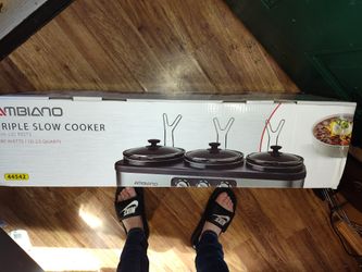 NEW!!! Ambiano Triple Slow Cooker.
It features three individual 2.5-quart crocks, each with its own temperature control, allowing you to cook or warm