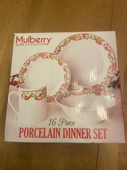 16pc Porcelain Dinner Set -Holiday Print (2 Sets Available)