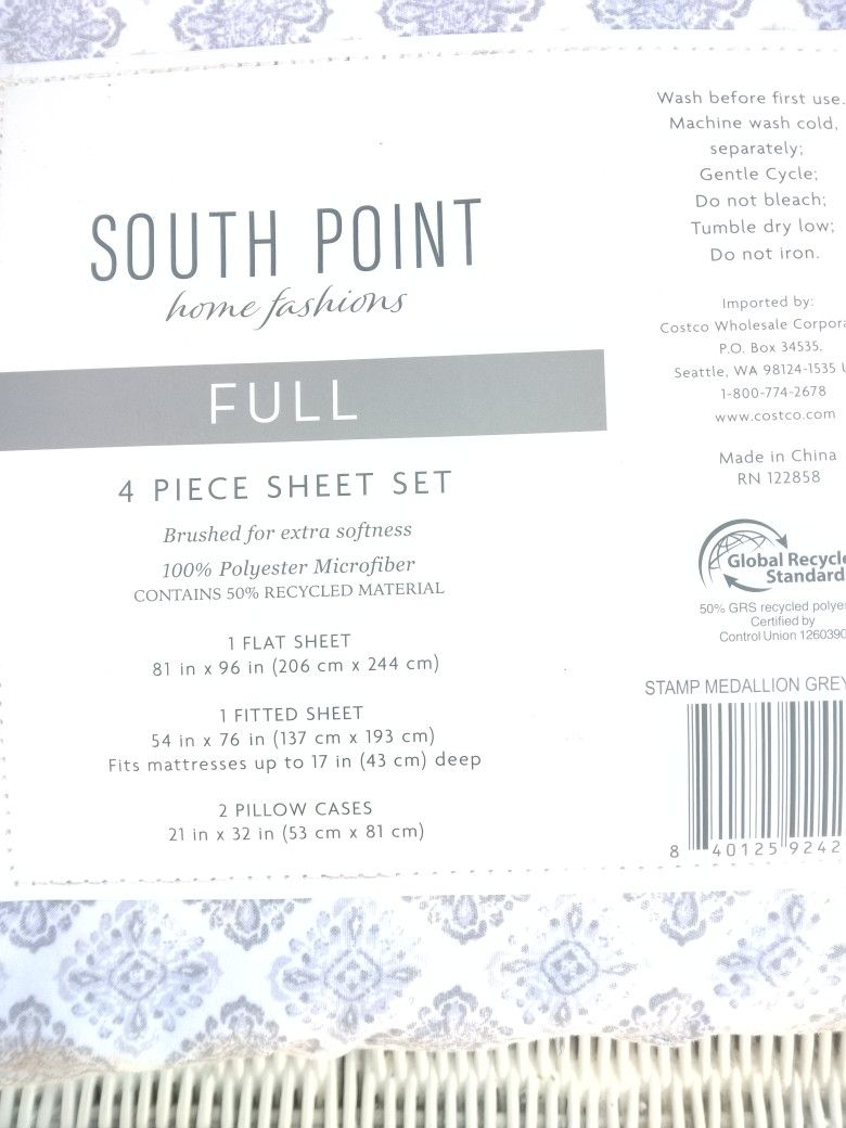 Brand new- One nice full size sheet set includes one  fitted full size sheet One flat full size sheet and two standard pillow cases