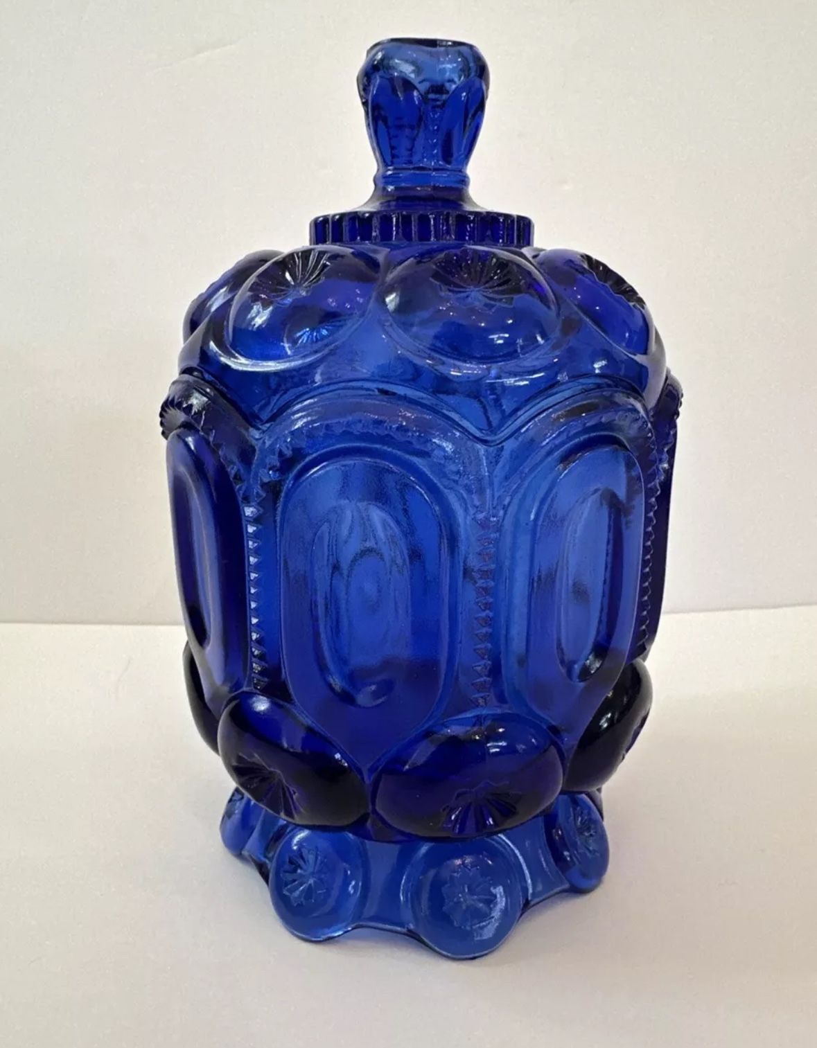 LE SMITH Moon & Stars TALL Candy Dish Lidded COBALT BLUE 8 inch tall