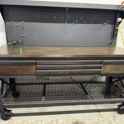 Whalen 72” Workbench with Drawers, Locking Wheels, and Peg Board
