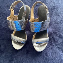 Silver Wedge Shoes Size 7M
