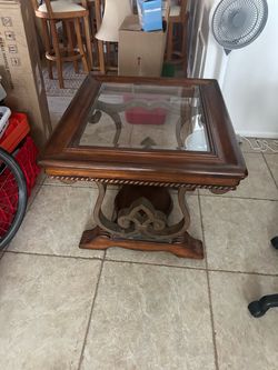 Wood and Glass Top End Table